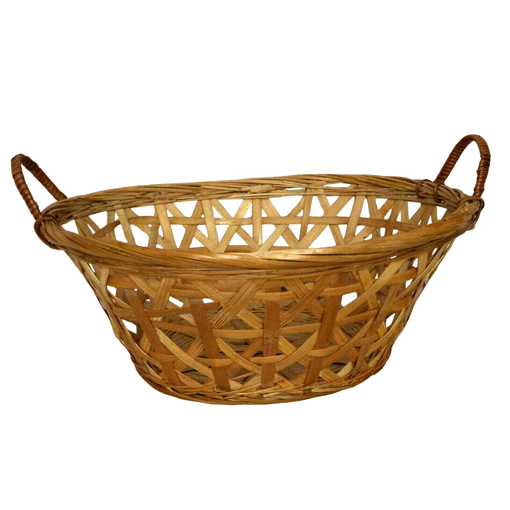 Woven Straw Wicker Oval Basket Bowl Handles Rustic Farmhouse Country Primitive